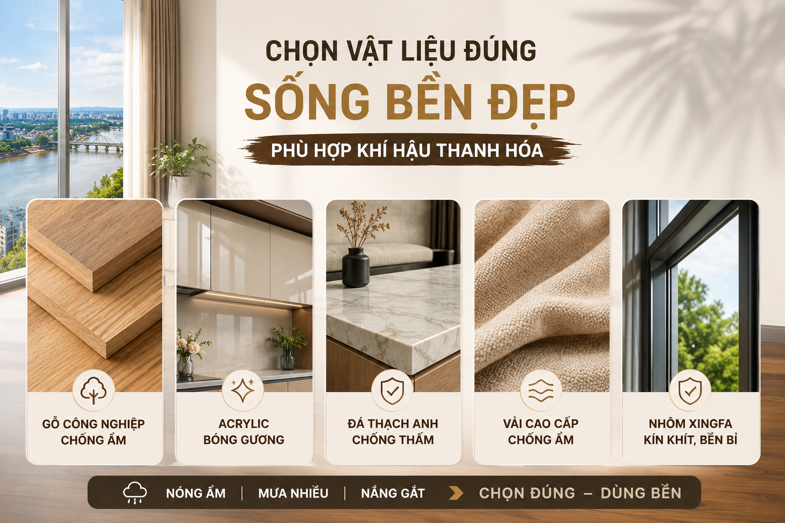 Cách Chọn Vật Liệu Nội Thất Chống Ẩm, Chống Nóng Cho Khí Hậu Thanh Hóa